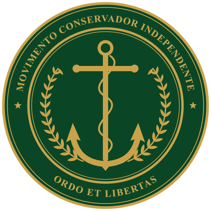 Selo do Movimento Conservador Independente: âncora dourada com louros, sobre fundo verde-escuro